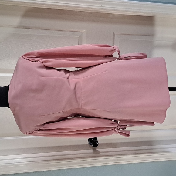 Topshop Pink Wrap Balloon Sleeve Satin Feel Tie Waist Dressy Stylish Mini Dress - Picture 5 of 13